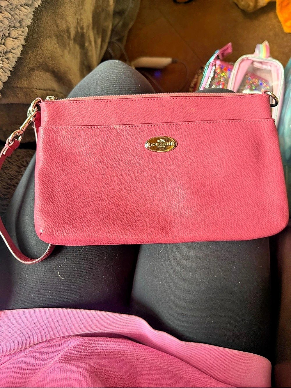 Coach Crossgrain Leather Double Zip Phone Wallet Wristlet Pink